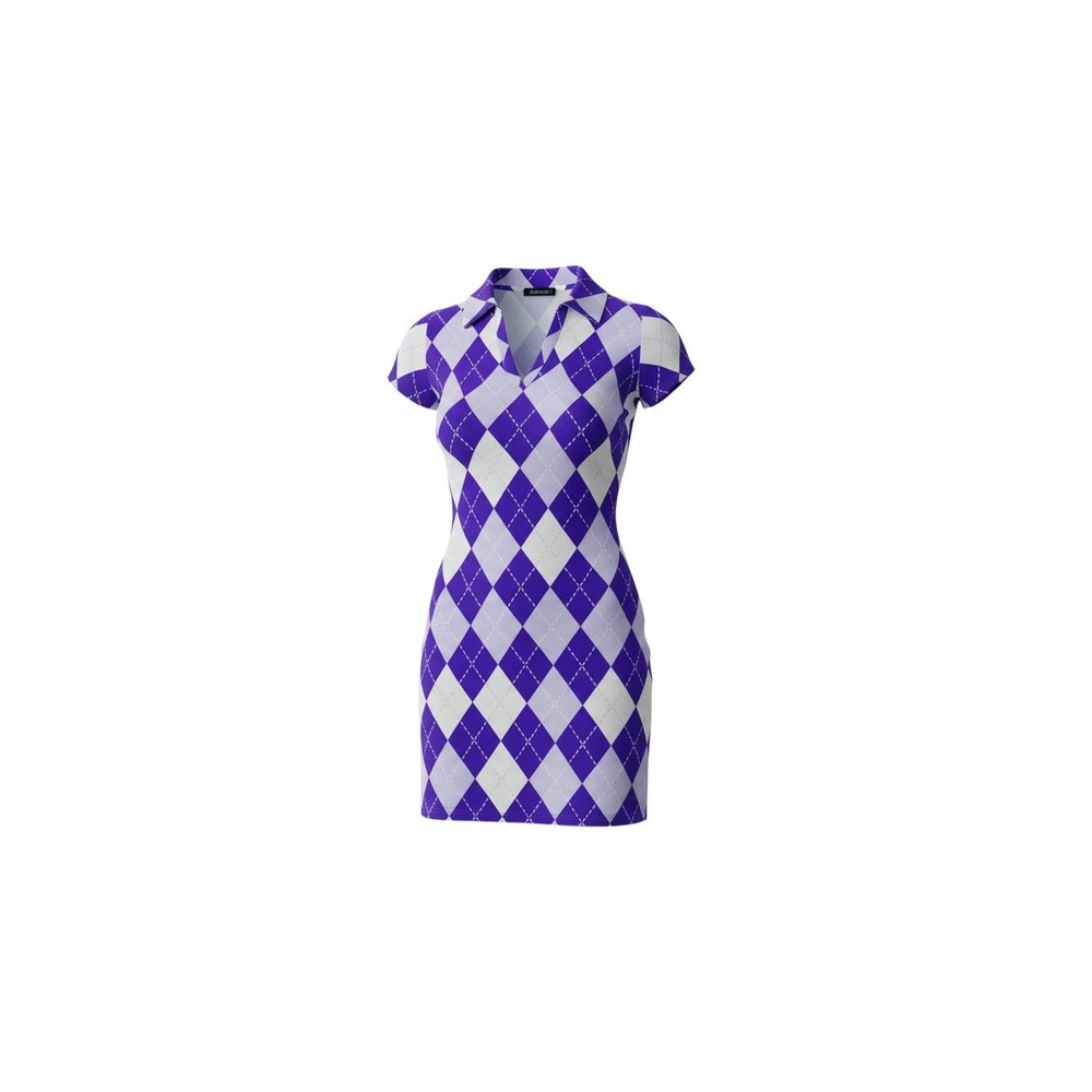 H&M Divided Polo Dress Womens S Purple Argyle Short Sleeve Mini V-Neck Preppy